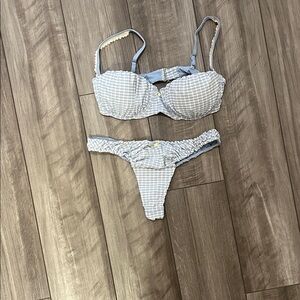 437 Blue and White Gingham Bikini Set